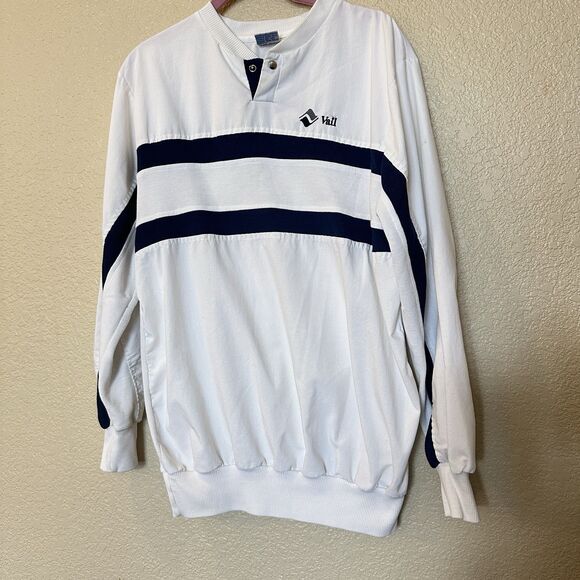 Vintage Vail Resort Long Sleeve Shirt Henley White Blue Medium Made in Taiwan - Picture 1 of 7